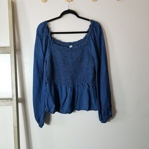 OLD NAVY WOMEN'S BLOUSE WITH RUFFLE LIGHTWEIGHT JEAN LOOK SIZE LARGE